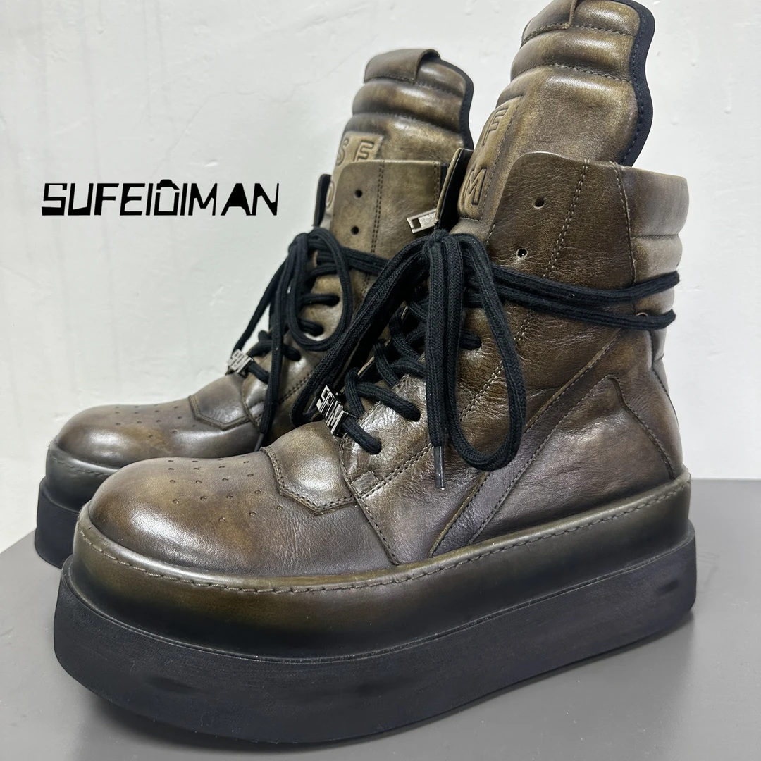 素菲迪缦百搭厚底高帮固特异水洗马皮重工男鞋潮款靴马丁靴男士