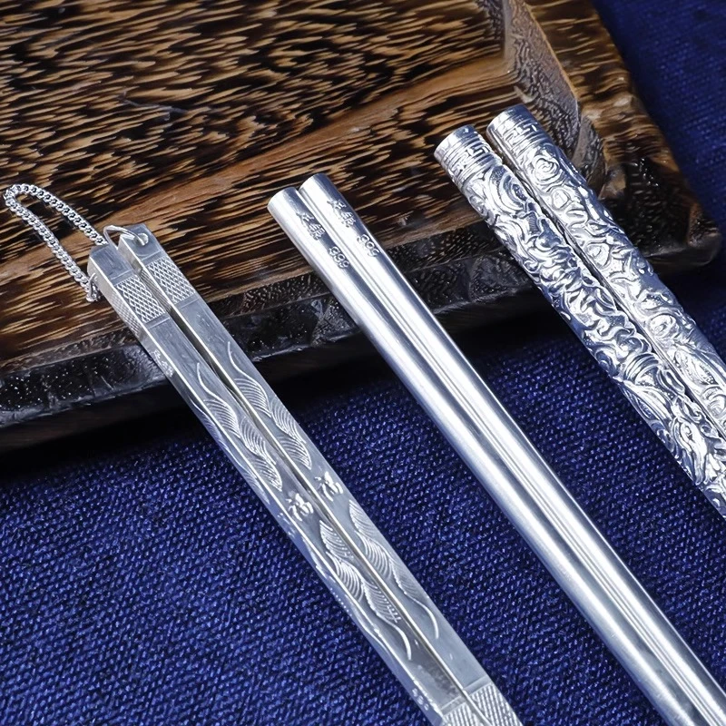 足银银制品 银筷子实心筷足银999家用食用雪花银筷子高档银餐具