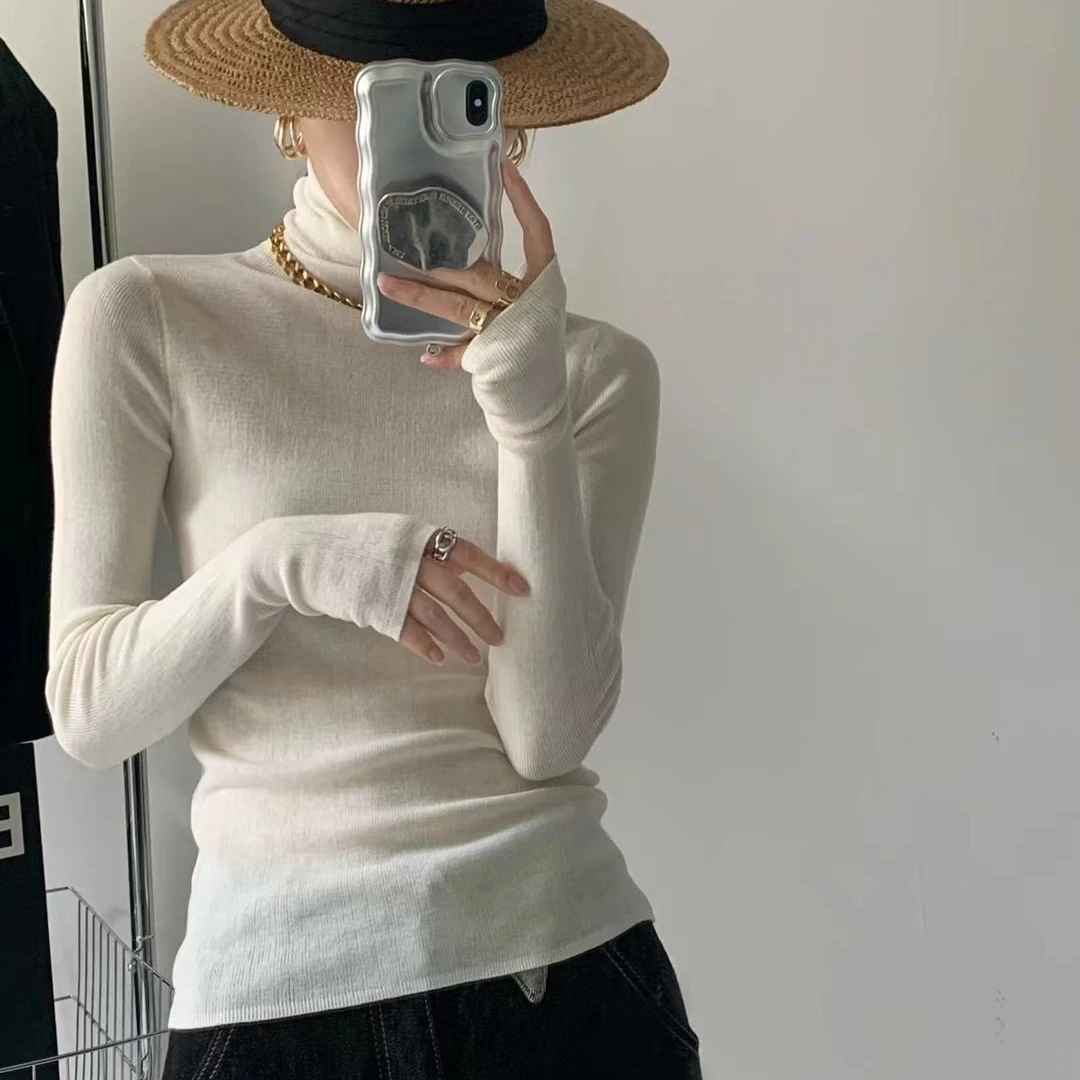 【秋上新】高领堆堆领绵羊毛打底衫女时尚百搭纯色女士长袖毛衫