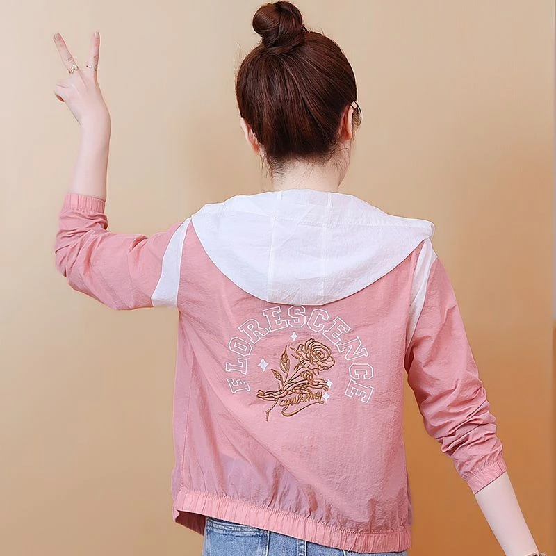 防晒衣女夏季2025新款韩版小个子宽松百塔薄款外套刺绣短款防晒服