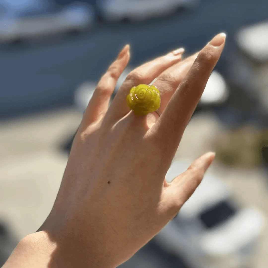黄金玉玫瑰花戒指