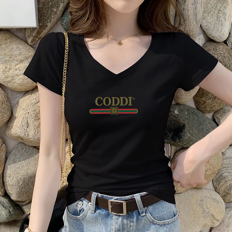 1208 夏装韩版短款T恤修身露脐短袖V领高腰紧身设计感女上衣