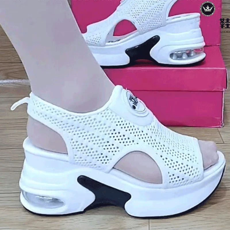 【增高超轻】飞织网面坡跟凉鞋女厚底时尚内增高松糕底镂空透气凉鞋