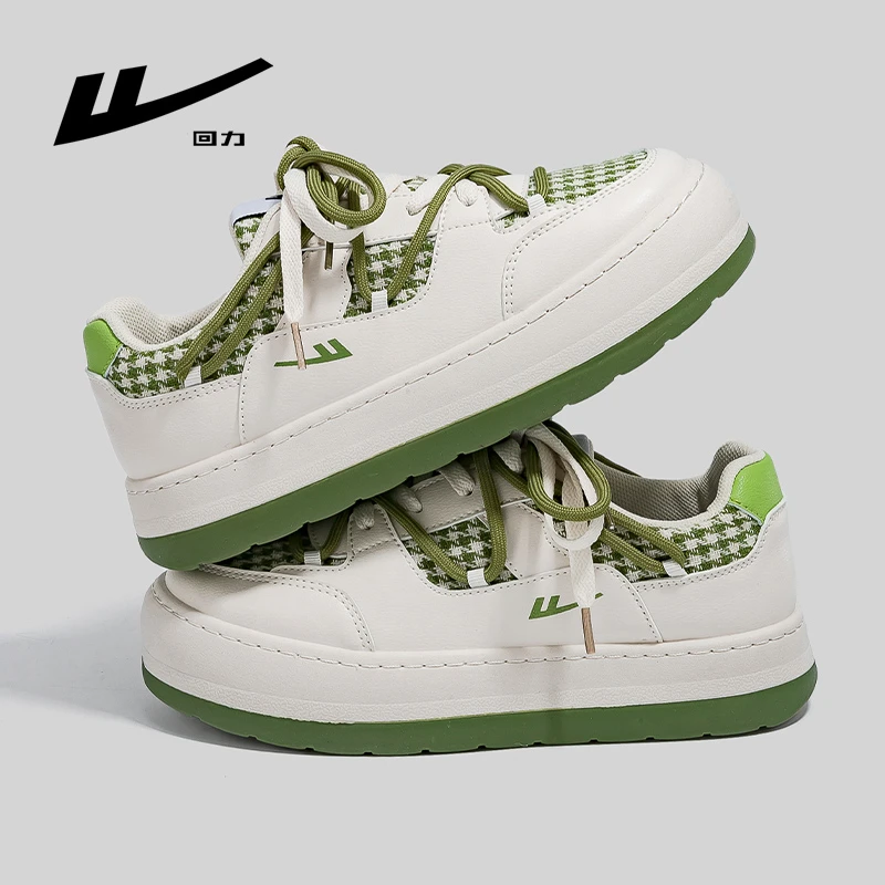 回力女鞋透气2023冬季新款百搭千鸟格小白鞋女厚底大头面包板鞋子