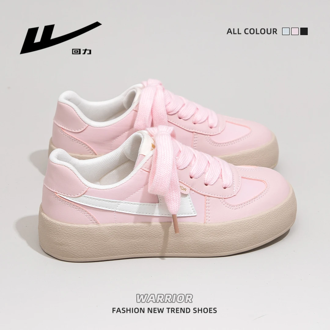 回力樱花粉帆布鞋女2024年秋季新款小白鞋休闲厚底裙子专用板鞋子