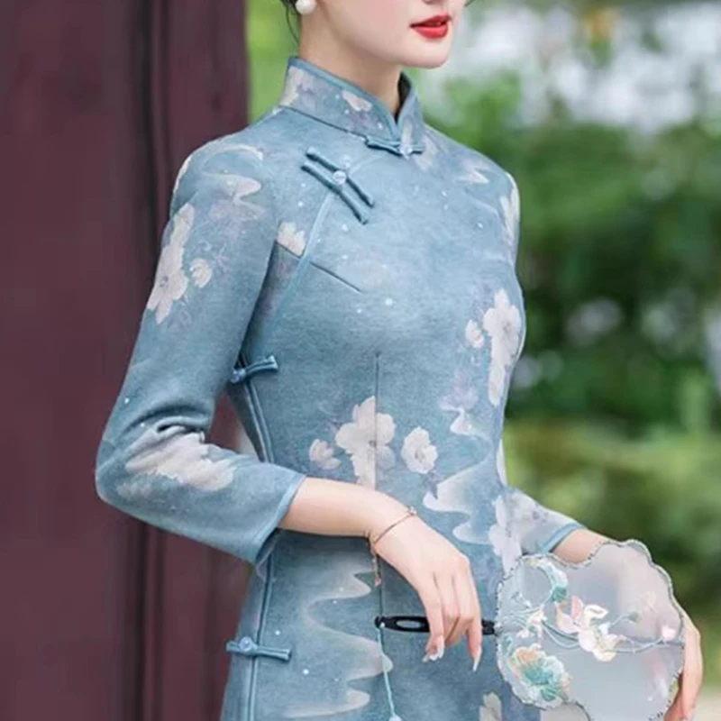 老上海改良旗袍秋冬款修身加厚气质优雅妈妈连衣裙女2025新款秋季