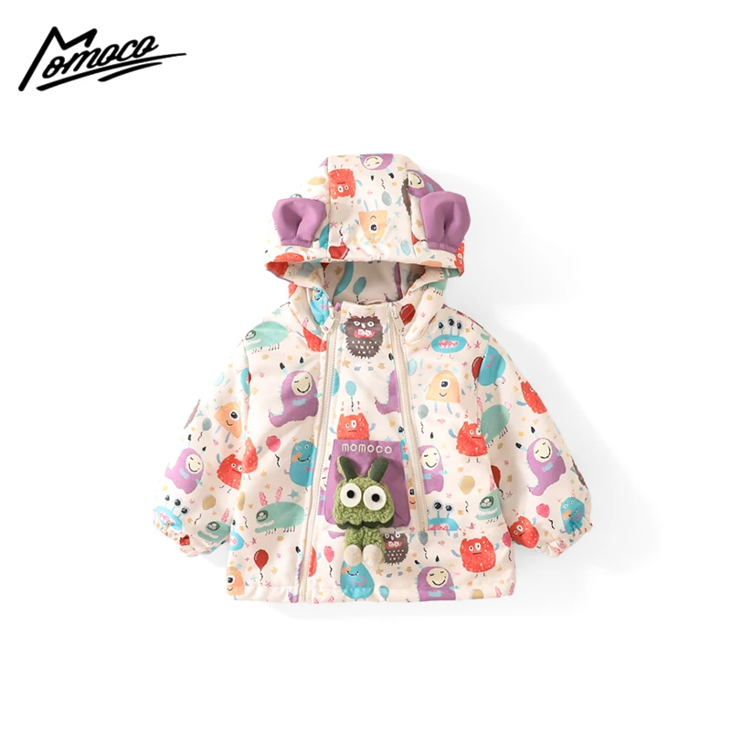 MOMOCO冬季男童双拉链棉服儿童洋气满印玩偶加绒外套75930107004