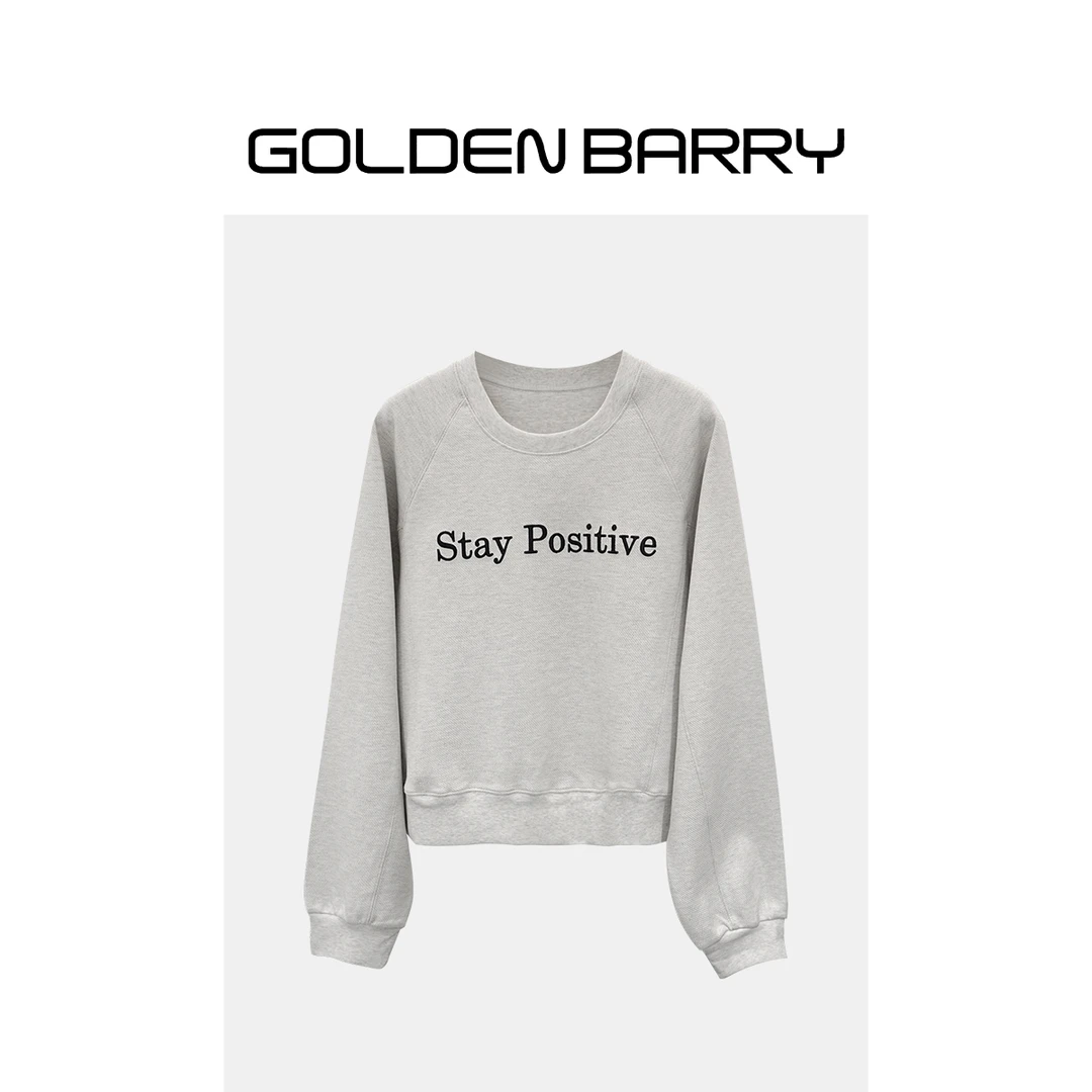 GOLDENBARRY|260174 短款韩系长袖字母圆领简约百搭时尚卫衣休闲