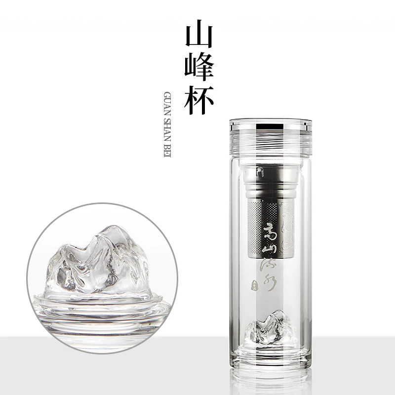 双层高端大气玻璃杯长网短网礼盒装高山流水山峰杯过年送礼礼盒杯