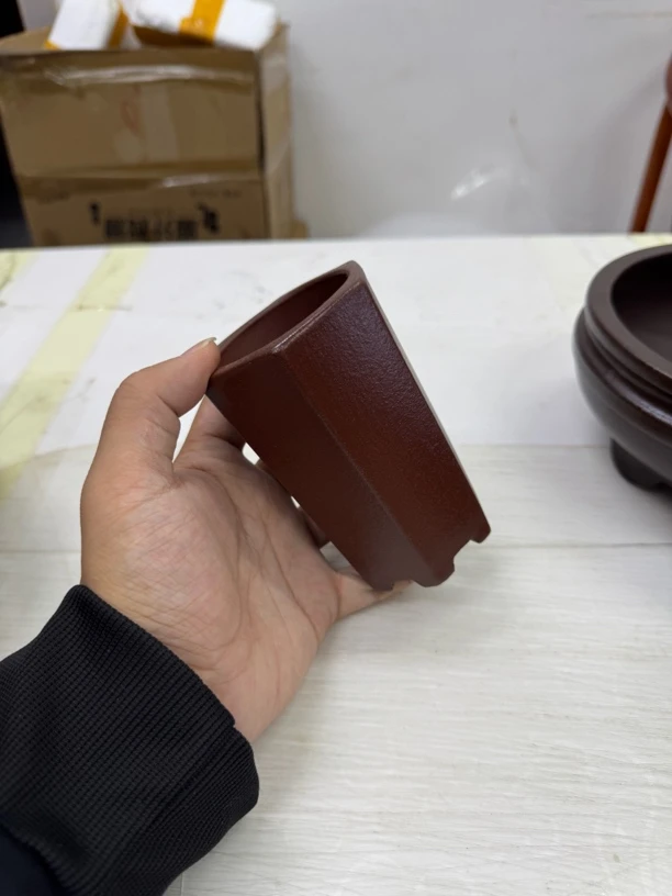 宜兴紫砂红泥六边形千桶花盆六角底撑料外六边内圆口5.5x10.2尺寸