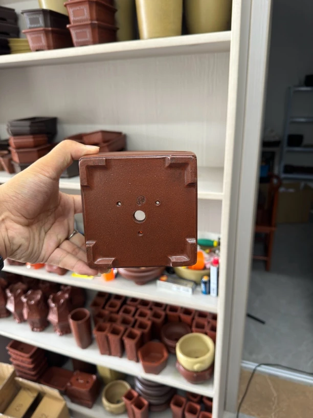 宜兴紫砂红泥四方光器四脚底花盆10x5尺寸