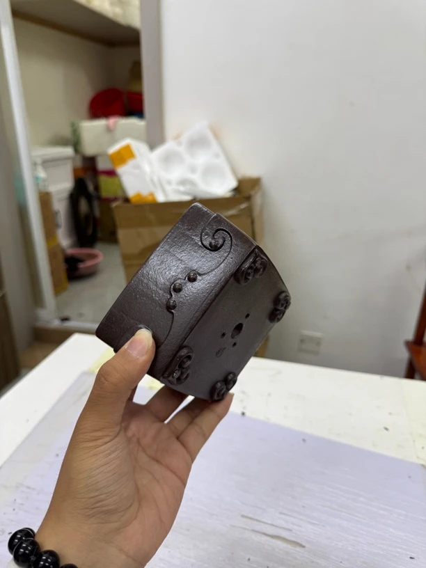 宜兴紫砂紫泥花盆紫砂花盆小号四方如意紫砂花盆四脚如意底10x4.8