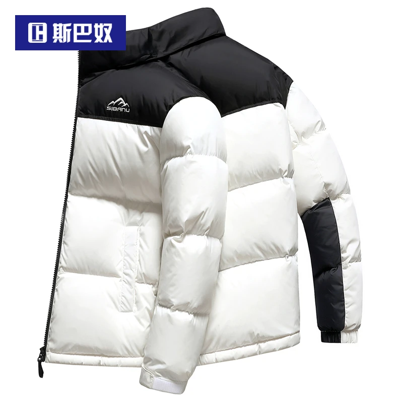 斯巴奴加厚面包羽绒服男装短款2025冬季新款拼色立领鸭绒保暖外套