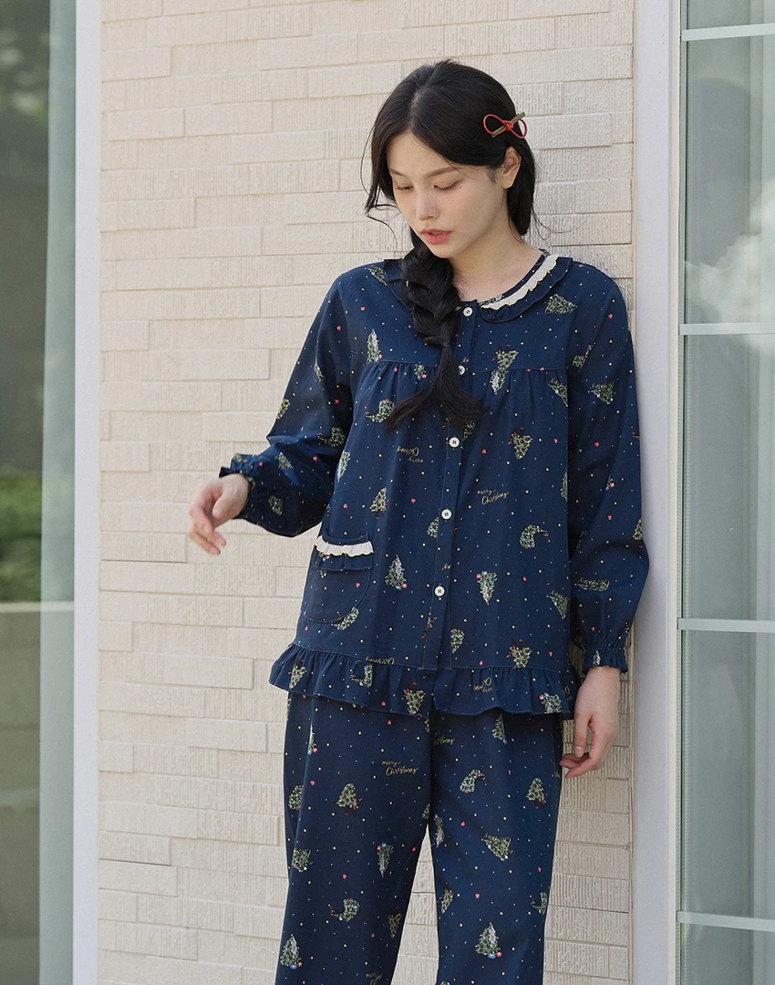 延吉成宝【韩国睡衣】MA家～圣诞情侣格子甜美长袖秋冬百棉无荧光