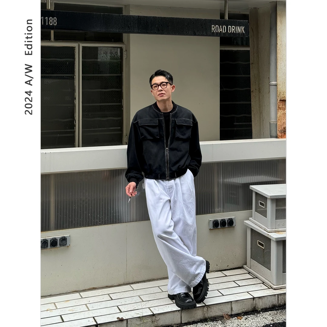 Grand Blanc400g重磅复古水洗骨位擦色立体口袋棒球领卫衣外套