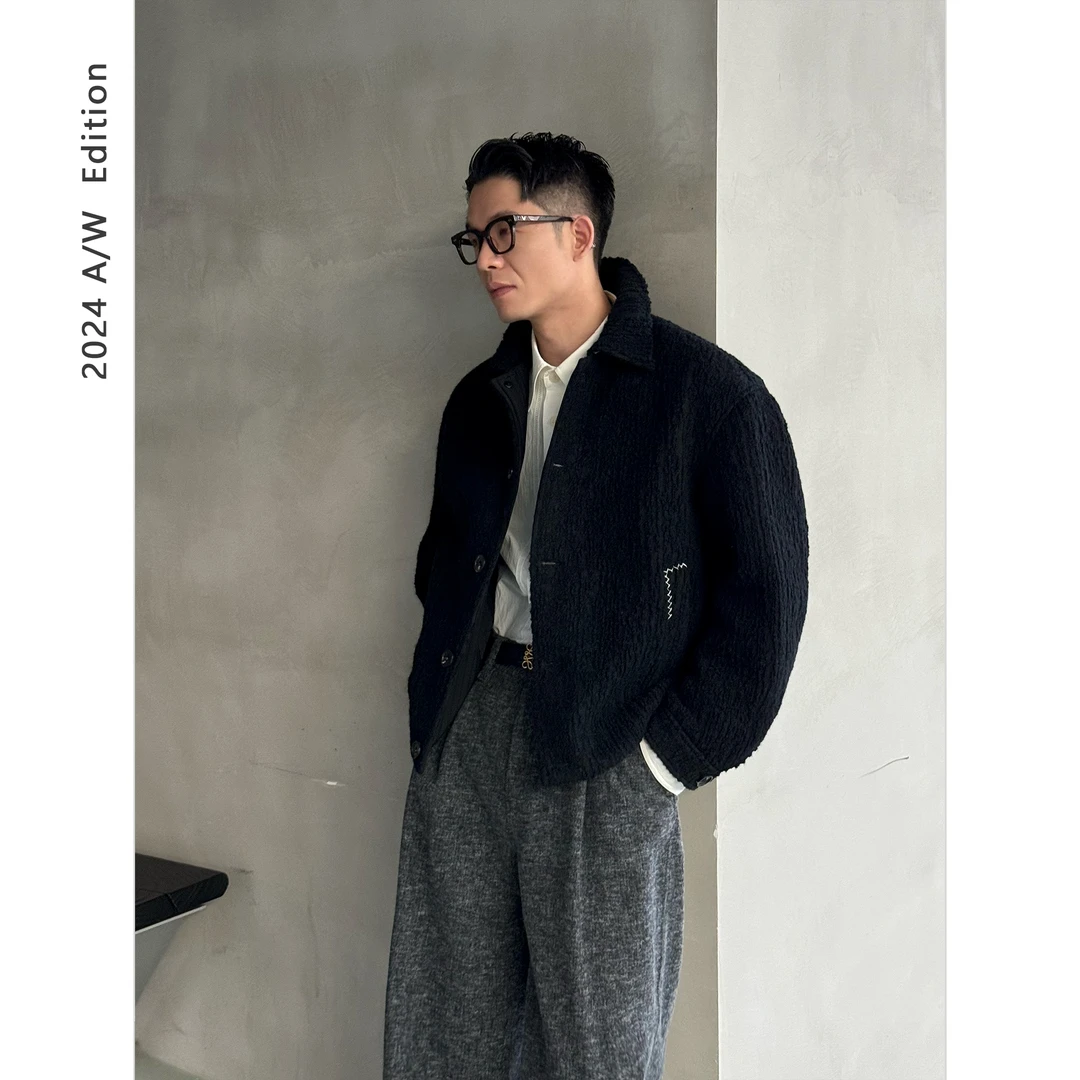 DUPU 黑标奢级 16.5微米美丽诺特殊提花凹凸针织缩呢绗棉毛呢外套