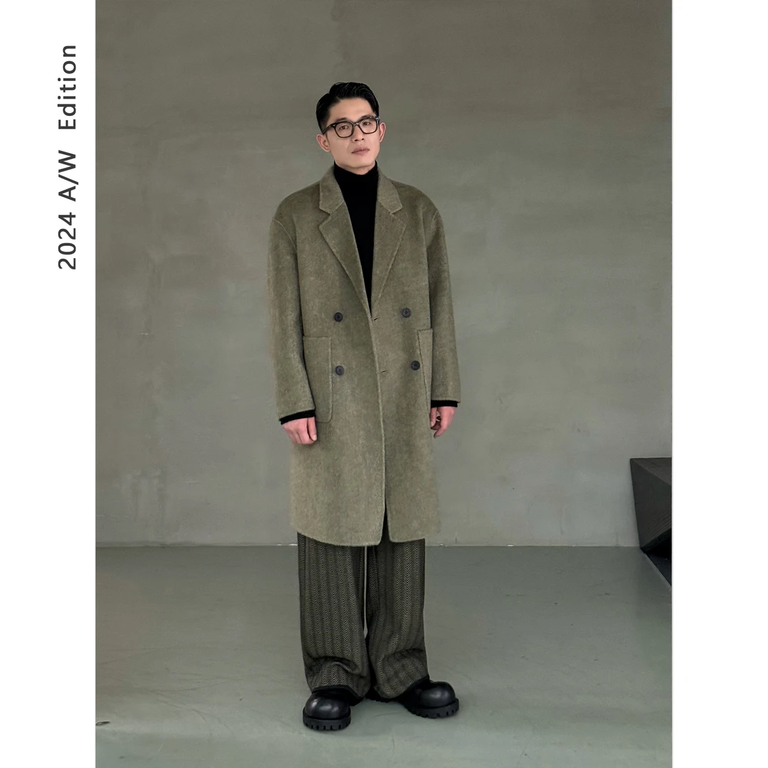 红人上新 经典双排扣长毛混色骆驼绒羊毛混纺双面呢大衣