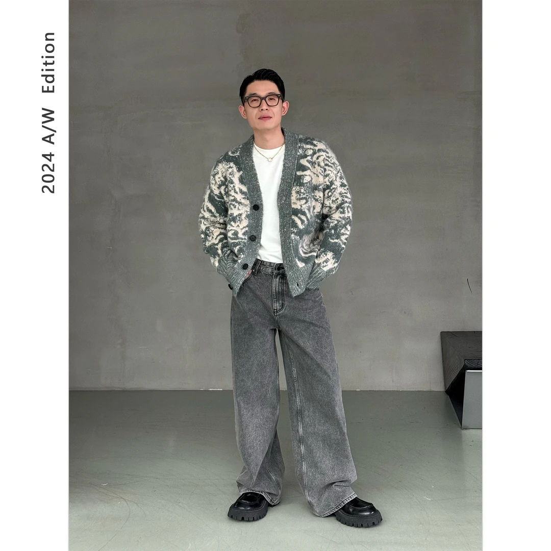 DUPU 这是一件艺术品/花卉提花蓬松拉毛羊毛针织开衫