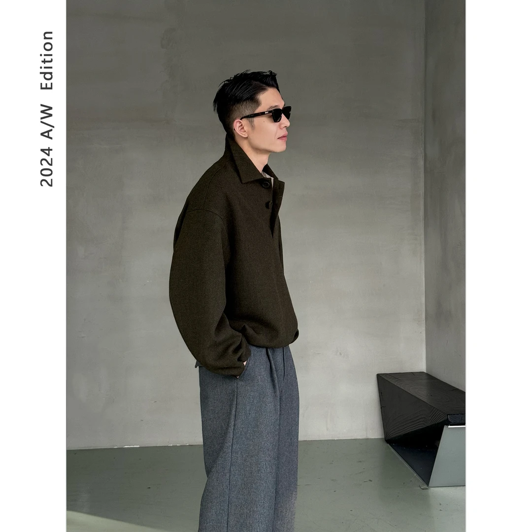 DUPU 复古高级可调节免打理人字纹毛呢polo卫衣