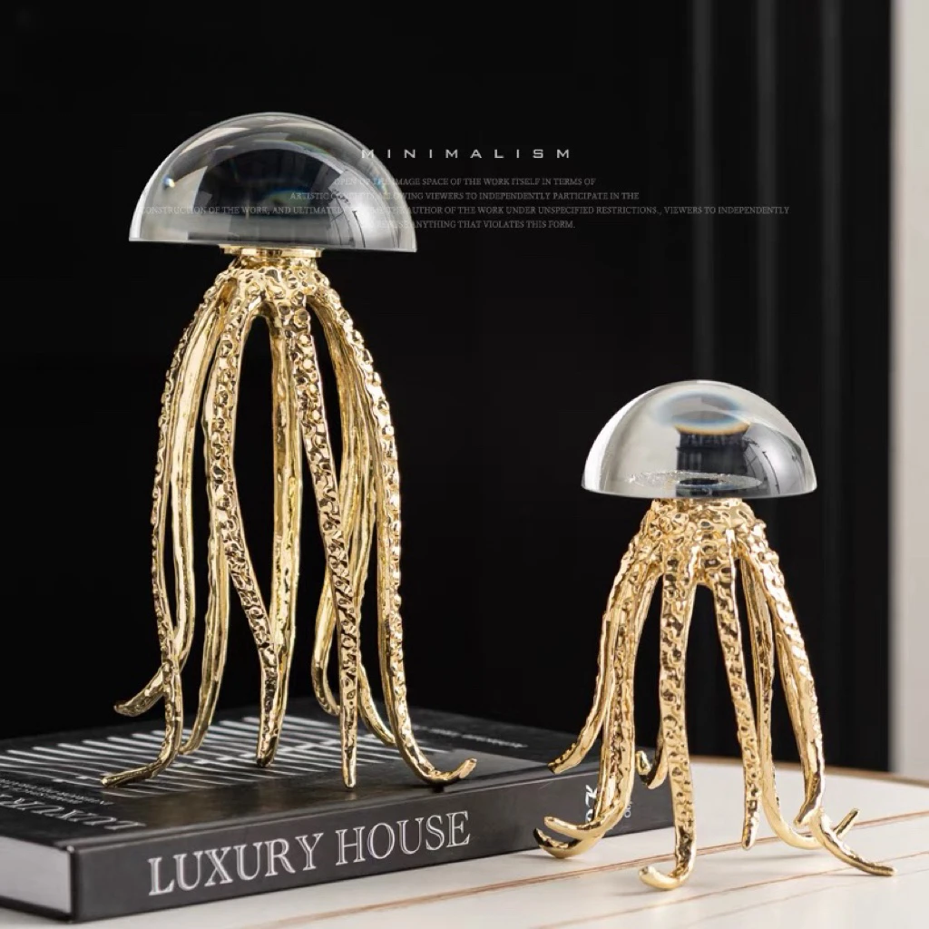 高档轻奢创意水母摆饰金属艺术主题摆件客厅玄关家居装饰品