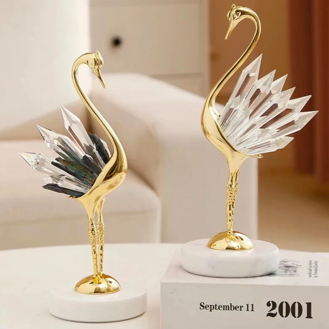 水晶仙鹤摆件客厅玄关酒柜电视柜轻奢现代办公桌装饰乔迁新居送礼