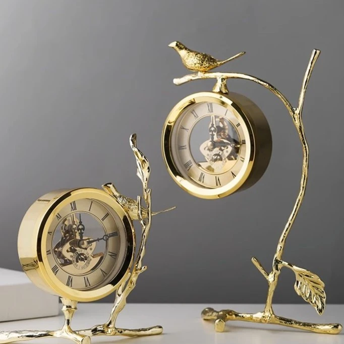 轻奢金色鸟象座钟家居装饰摆件创意桌面时钟办公室卧室台钟电视柜