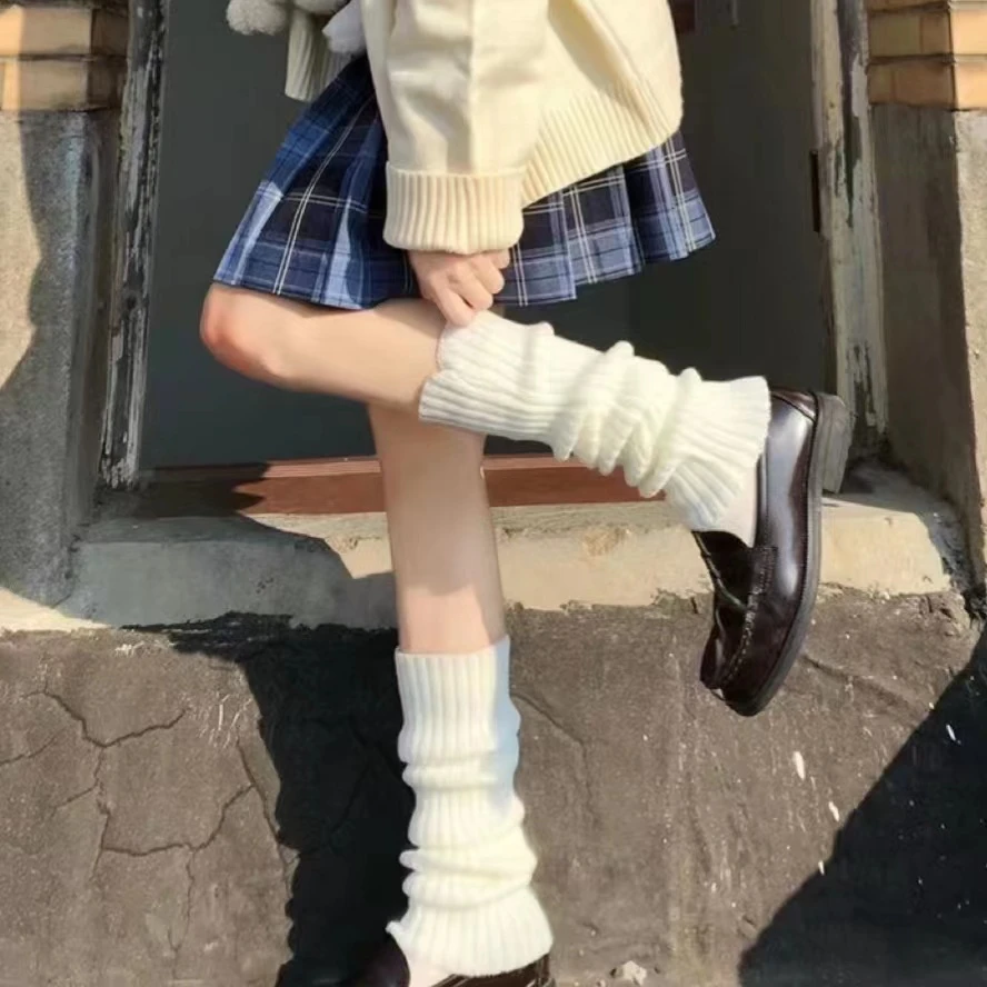 简约风针织袜套原宿风学院风甜美亚文化百搭日系纯色秋冬保暖袜套