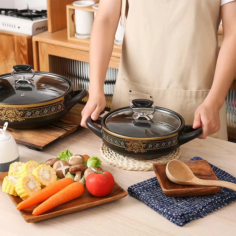 珐琅彩宽口浅锅火锅煲仔饭砂锅炖锅煲汤家用明火燃煤气灶干烧沙锅