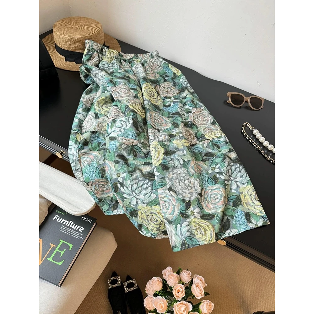 Nalian/拿恋豆子严选-小清新绿色油画碎花半身裙女   DZ95162