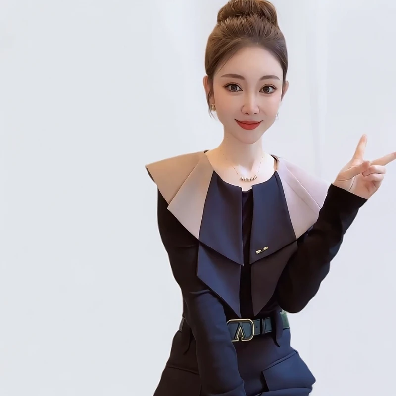 Nalian/拿恋豆子严选-春秋款海军领拼接修身显瘦打底衫  DZ95540