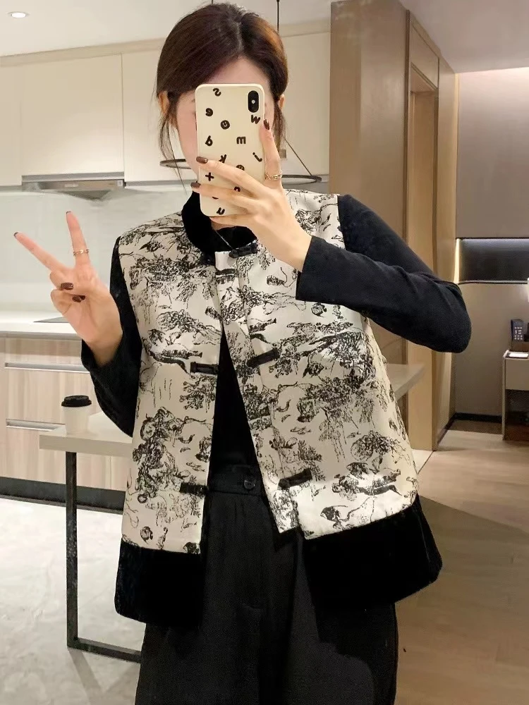 Nalian/拿恋豆子优选-单件  复古盘扣新中式水墨画马甲 DZ92872