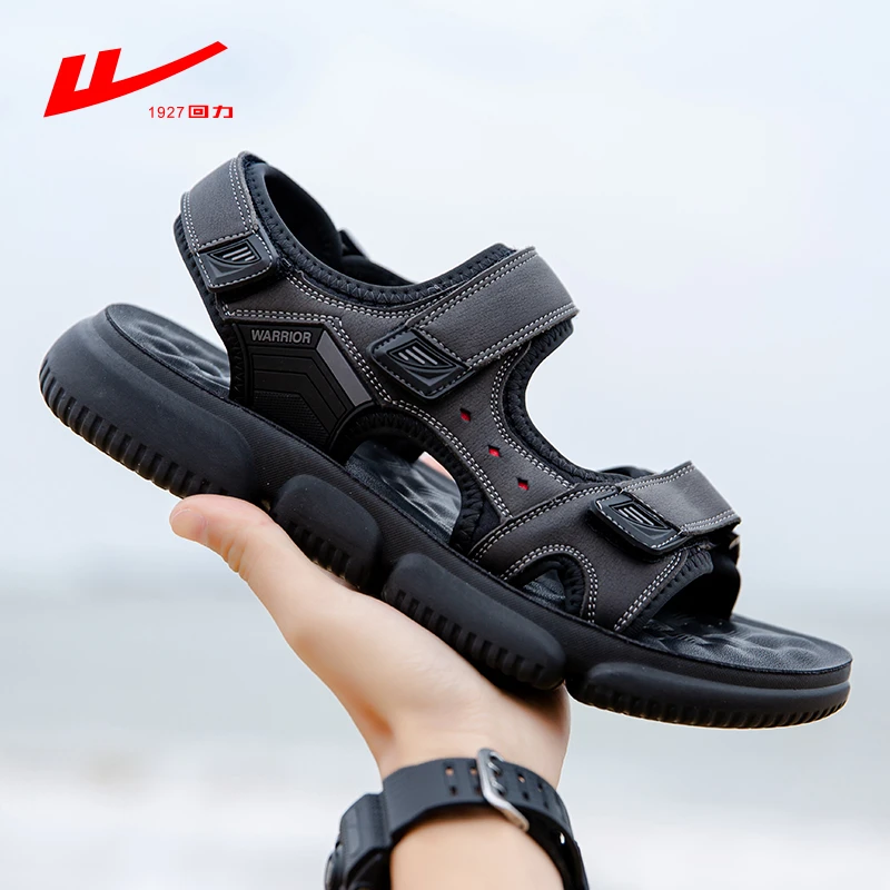 Warrior/回力凉鞋男2023夏季新款户外休闲百搭皮面软底沙滩鞋子男