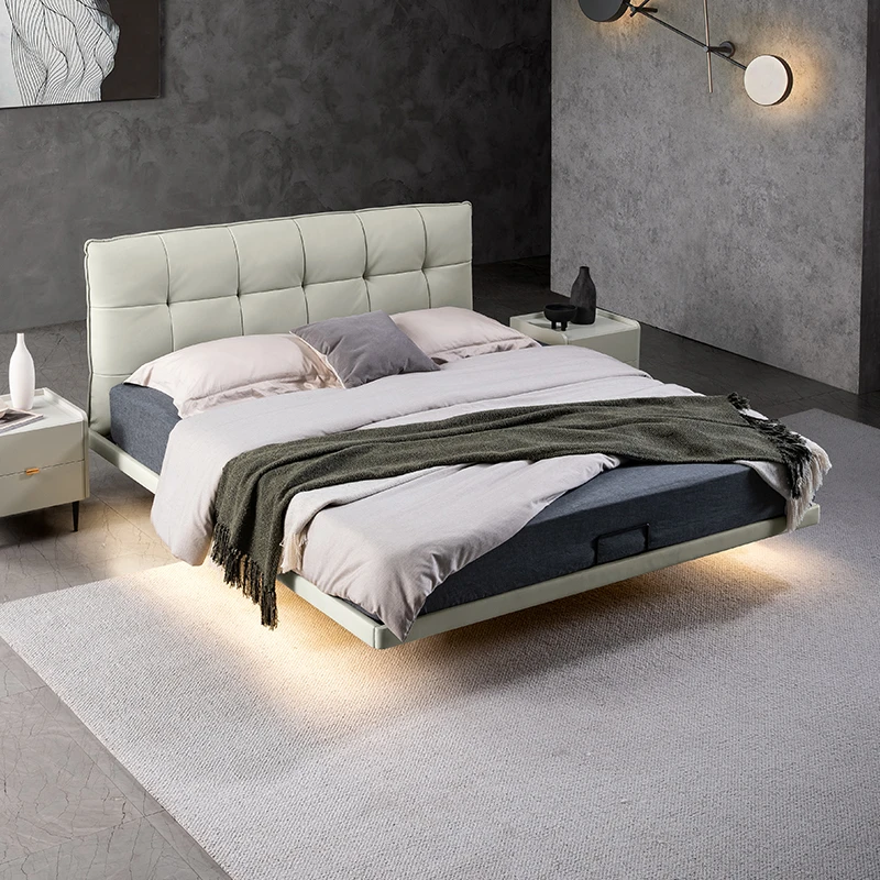 顾家家居KUKAHOME头层真皮床意式极简双人床主卧悬浮大床DS8061B