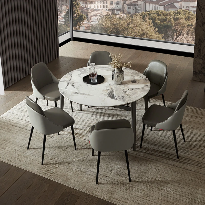顾家家居KUKAHOME轻奢折叠组装圆桌岩板餐桌家用小户型餐厅PT7009