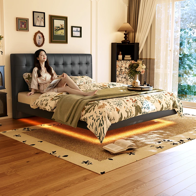 顾家家居中古风三防猫爪皮靠包齐边1.8米布床架DS9156B【黑】