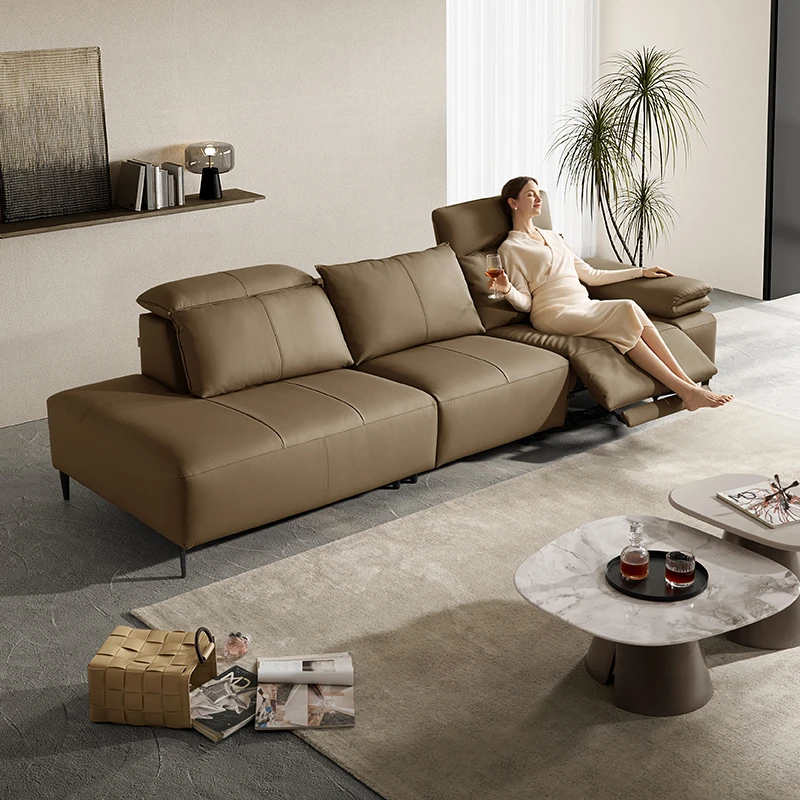 【17：30】11/1不支持延期发货顾家家居皮沙发四人位左电动躺右咖色