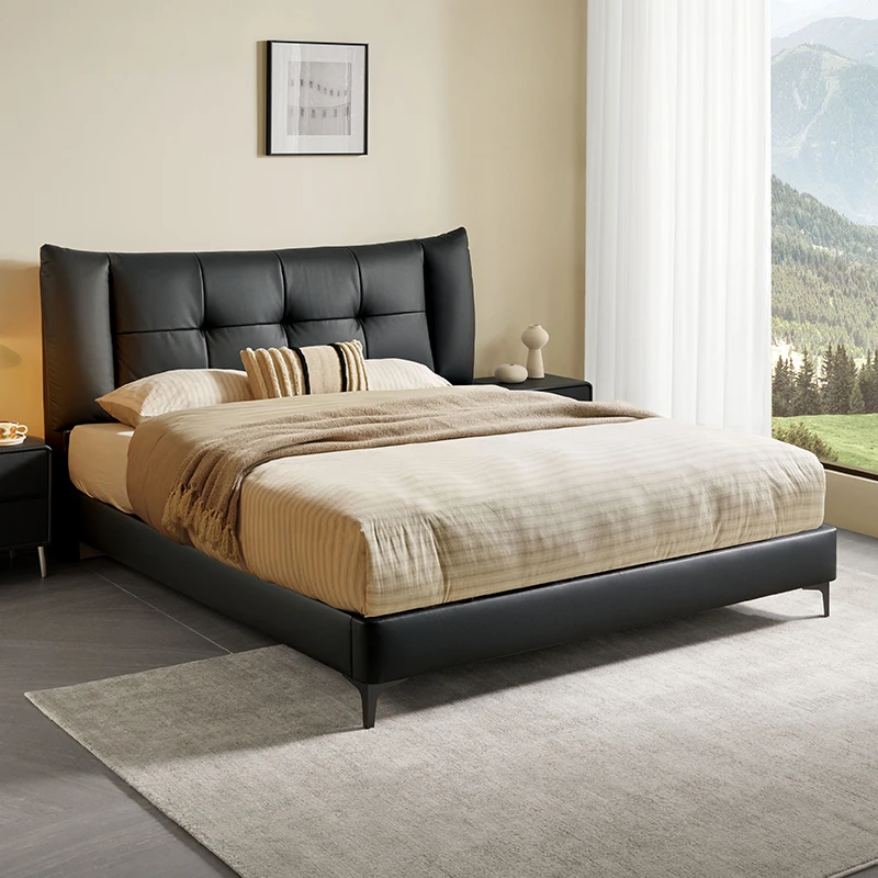 【专】顾家家居KUKA轻奢头层牛皮双人牛皮艺床架高脚DS8281B