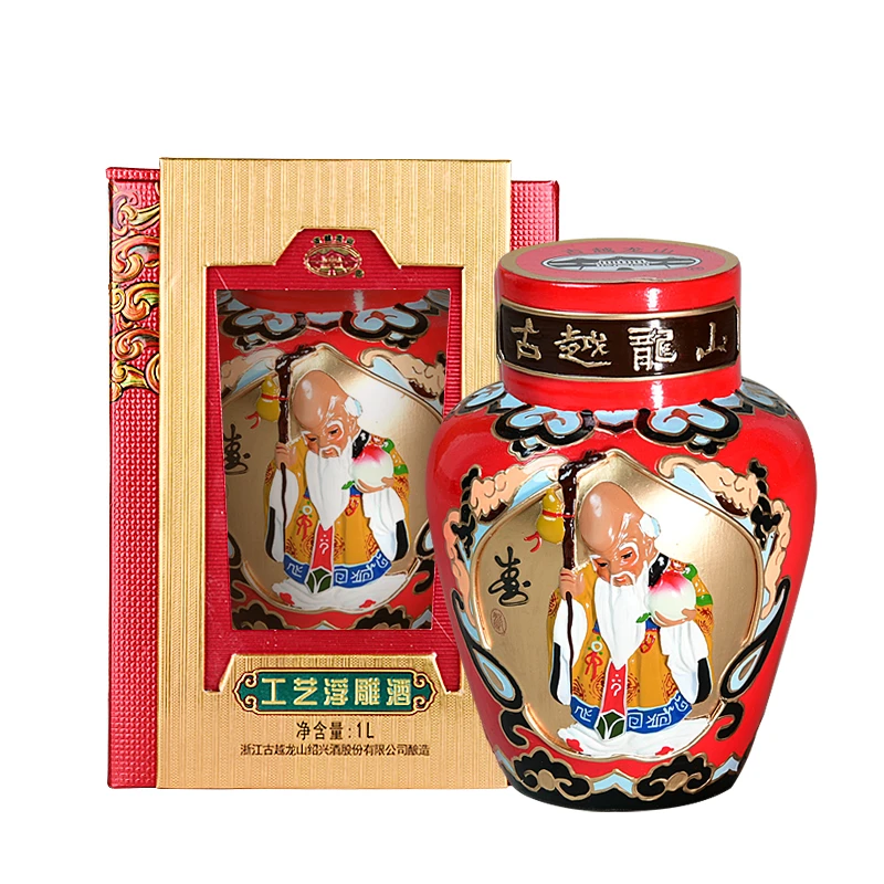 古越龙山绍兴黄酒工艺浮雕酒五年陈酿1L寿 祝寿长辈老寿星礼盒