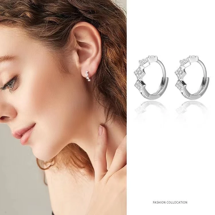 足银耳饰 s999纯银耳环简约个性几何菱形轻奢耳扣欧美时尚高级感
