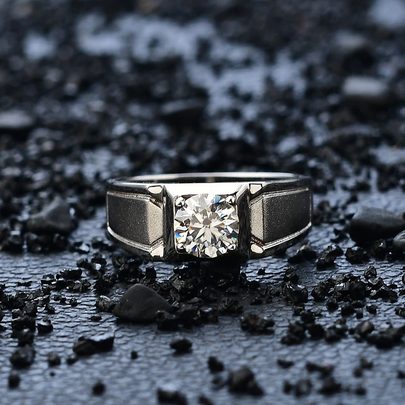 925银莫桑石戒指 0.5-5克拉喷砂男戒戒指镶嵌首饰轻奢饰品婚戒