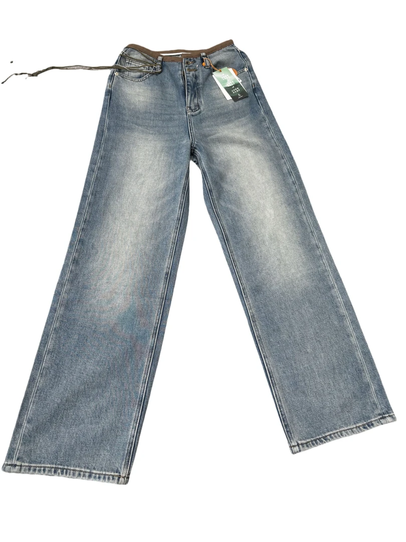 自在.雯墨-蓝色直简牛仔裤女春秋款百搭显瘦时尚潮流休闲宽松