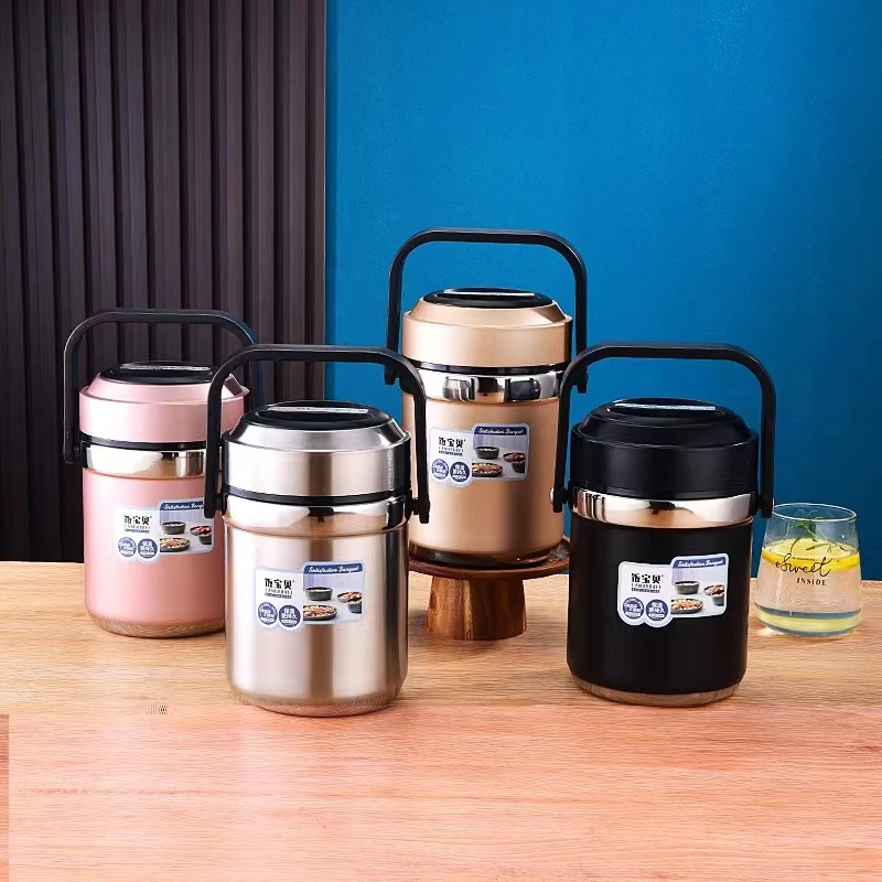 新疆包邮304钢保温饭盒学生上班族真空便携持久保温桶家用提锅