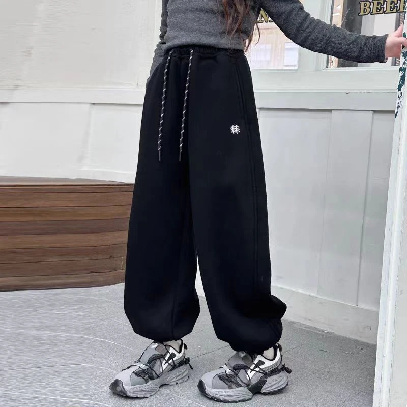 【粗针水洗棉】加厚600克暖阳绒冬款男女童弯刀裤绣小数6653-2