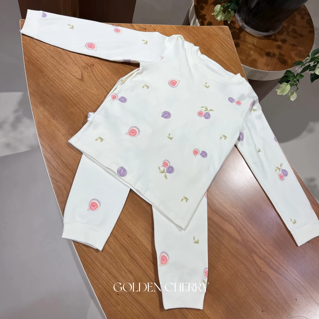 【Golden cherry】女童白色无花果满印休闲洋气家居套装240805