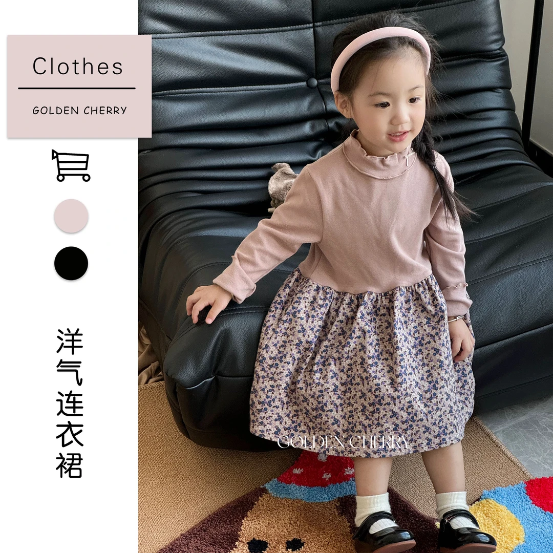 【Golden cherry】女童粉色双层领蝴蝶结碎花连衣裙282015