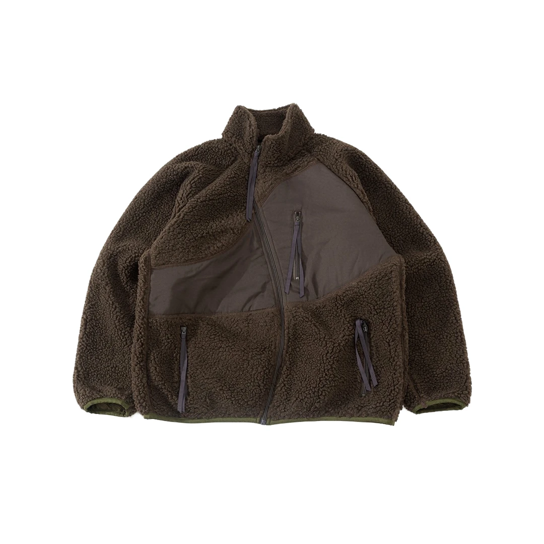 LAOXIAO-24S羊羔绒曲线拉链拼接外套