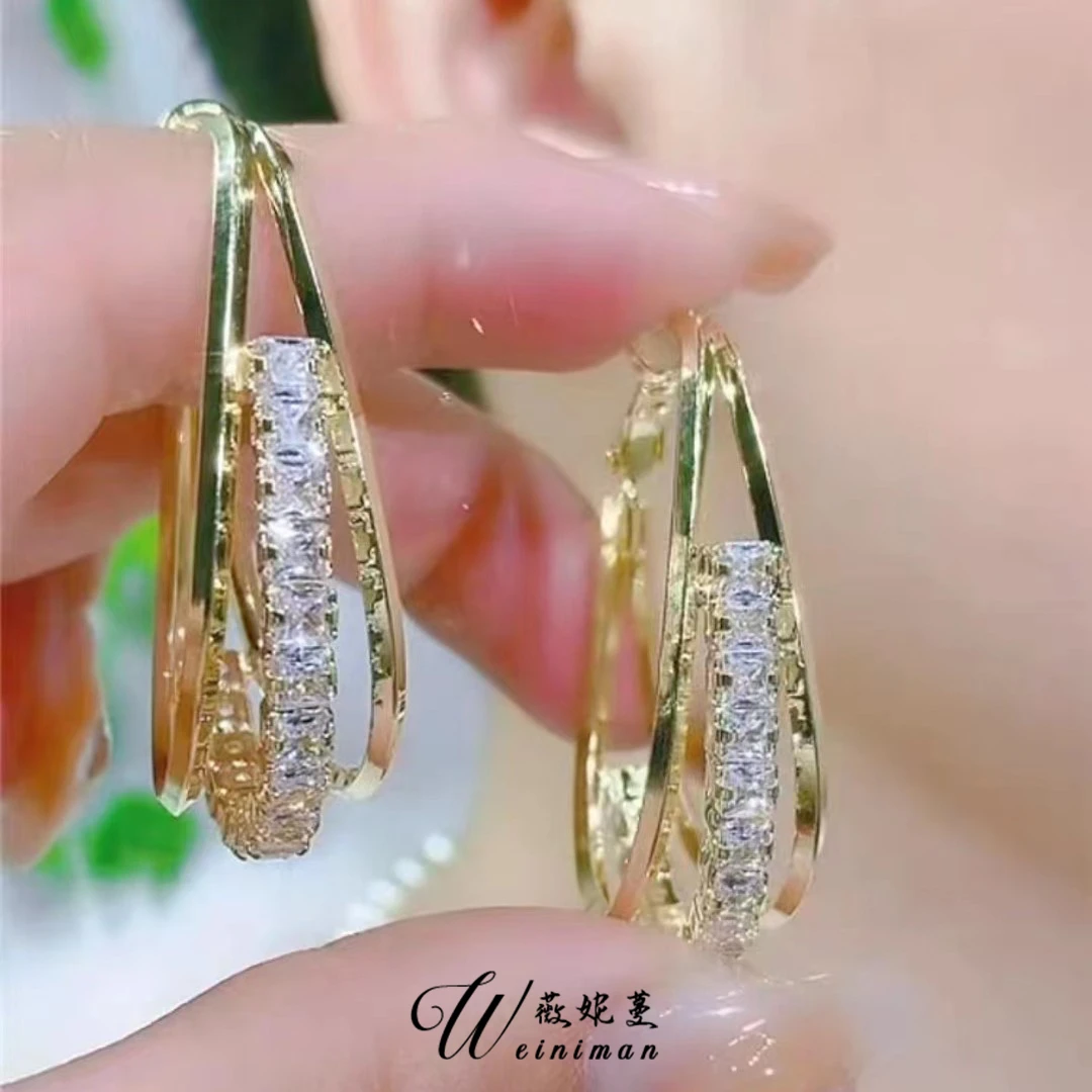 铜合金合成锆石耳饰 个性夸张百搭通勤圈圈耳环W422