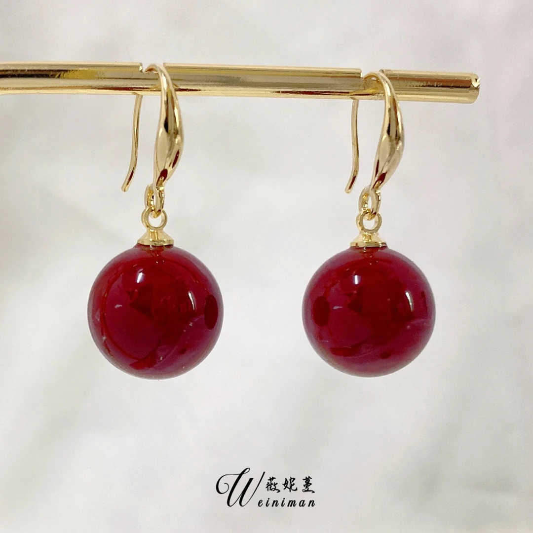 铜合金合成锆石耳饰 过年喜庆时尚气质百搭珠子耳环W052