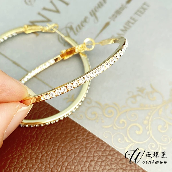 铜合金合成锆石耳饰 时尚气质百搭镶锆圈圈W254