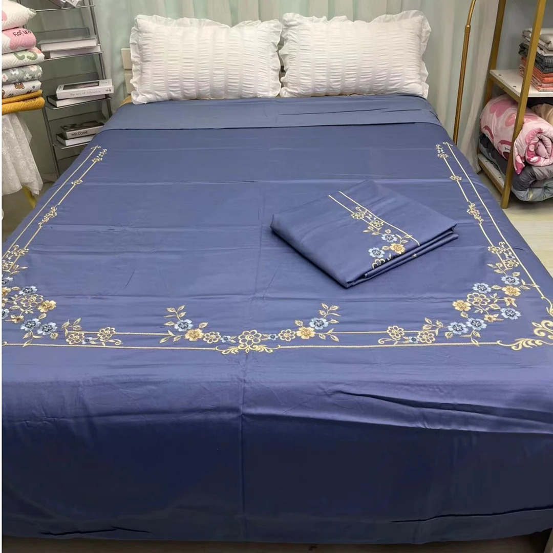 清仓-刺绣款绿色长绒棉被套大床四季纯色双人尺寸（保证100%棉）